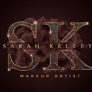 Gold Brown Watercolor Logo, Beauty Logo, Makeup Artist Logo, Boutique Logo, Smoke Logo, Hair Logo, Lashes Logo, Nails Logo, Glitter Logo