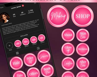 Instagram Highlight Covers, Pink Highlight Covers, Canva Template, Aesthetic Instagram Highlight Covers, Editable Covers Bundle