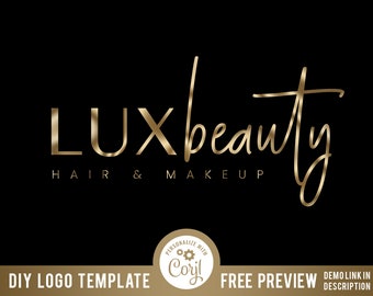 May include: Gold logo design template for a hair and makeup business called "LUXbeauty".