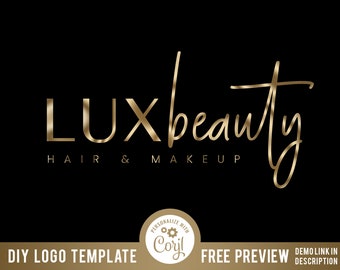 DIY Gold Glitter Logo Design, Makeup Artist Logo, Boutique Logo Design, Beauty Logo, Custom Logo, Premade Logo, Metallic, Hair Stylist, Spa