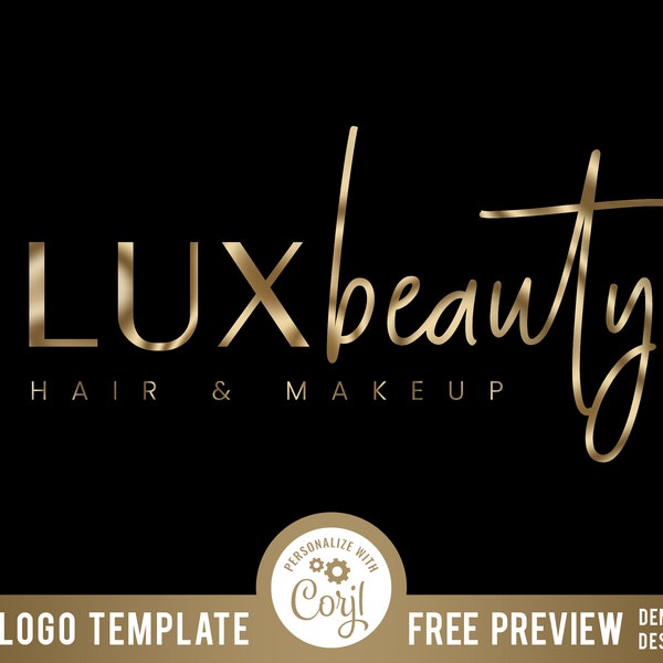 DIY Gold Glitter Logo Design, Makeup Artist Logo, Boutique Logo Design, Beauty Logo, Custom Logo, Premade Logo, Metallic, Hair Stylist, Spa