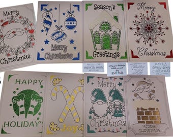 Handmade Insert Christmas Cards with seasonal cut outs, and sentiments. pack of 8 {B}