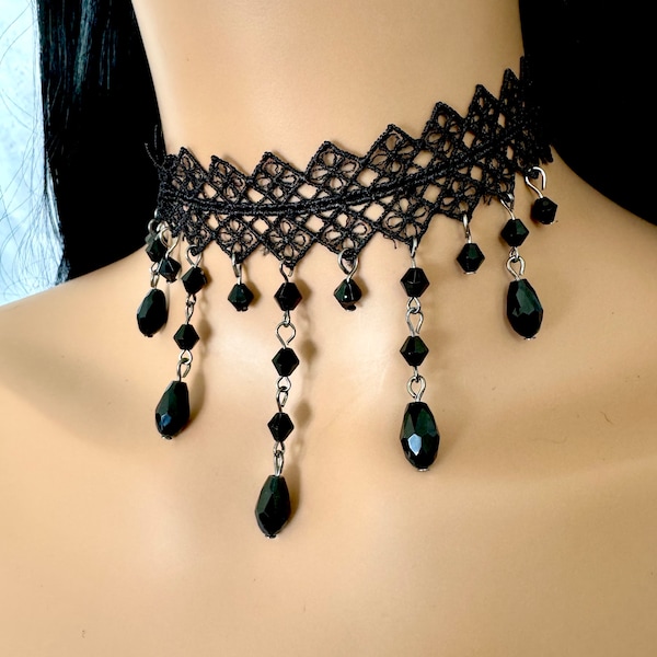 Black choker for women, Victorian style choker, Gothic wedding accessories, Goth bridesmaids jewelry, Girlfriend gift, Witch necklace, Goth