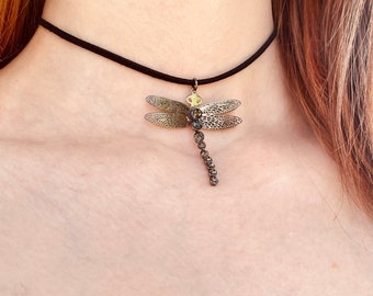Halloween jewelry for gift, Dragonfly  Necklace, Black necklace, Halloween necklace, Witch Jewelry, Original necklace for gift, Handmade