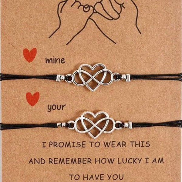 Couple bracelets, 2 Matching bracelets for couples, Infinity Heart bracelets, Distance bracelets, Friendship bracelets