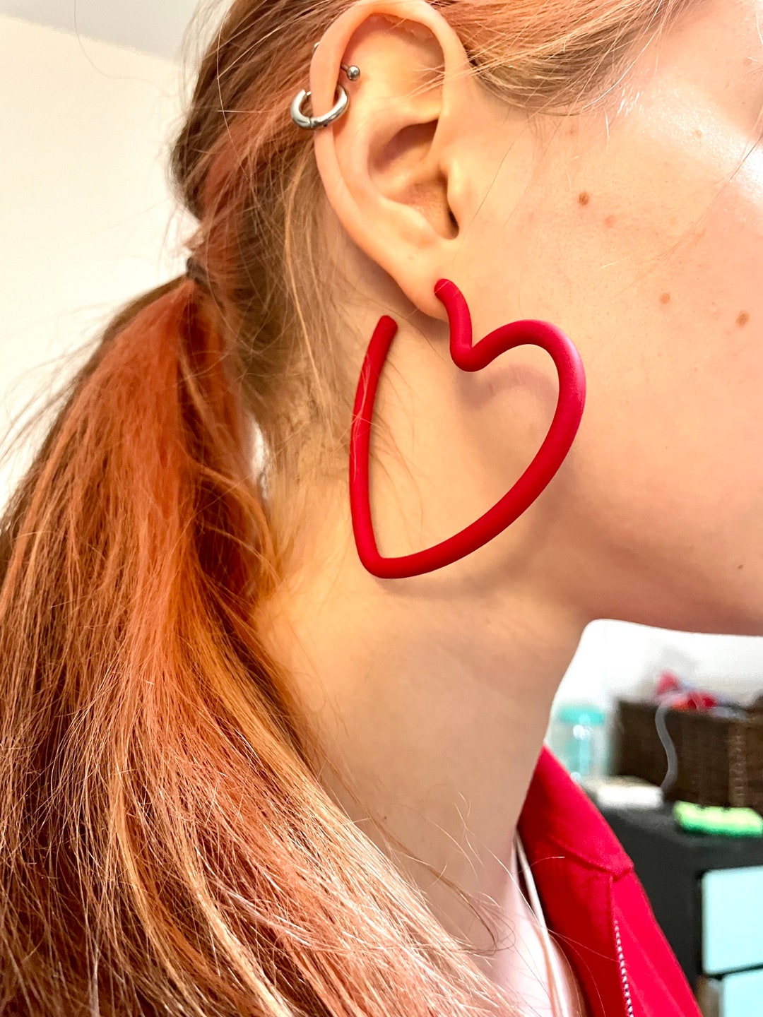 Heart Earrings, Big Heart Hoop Earrings, Gift for Girls, Gift for