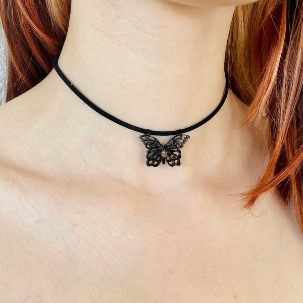 Butterfly choker, Black butterfly necklace, Halloween jewelry, Gift idea