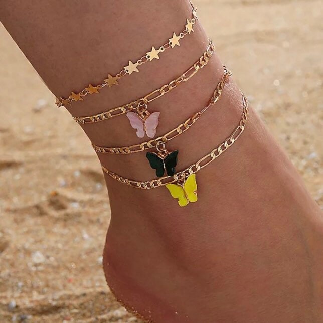 Butterfly Anklets Colorful acrylic butterflies Gold Etsy