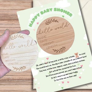Nouveau bébé, carte de voeux de baby shower avec cadeau de signe de mémoire Hello World. Option personnalisée disponible