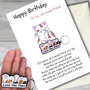 Crazy Cat Lady Geburtstagskarte mit Pfoten Schlüsselanhänger Geschenk. Personalisierte Option verfügbar