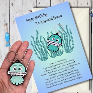BFF, speciale vriend, verjaardagskaart bestie met kwal sleutelhanger cadeau. Gepersonaliseerde optie beschikbaar