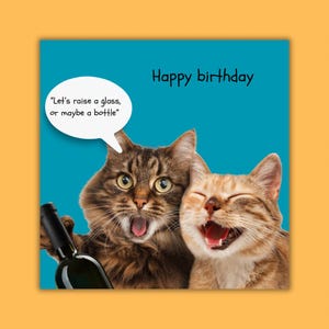 Carte de voeux d'anniversaire vierge drôle avec photo d'humour de chat. Option personnalisée disponible