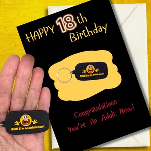 18th funny Birthday greeting Card with OMG Keyring gift. Personalised option available