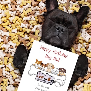 Hond vader verjaardag grappige wenskaart met poten hond sleutelhanger cadeau. Gepersonaliseerde optie beschikbaar
