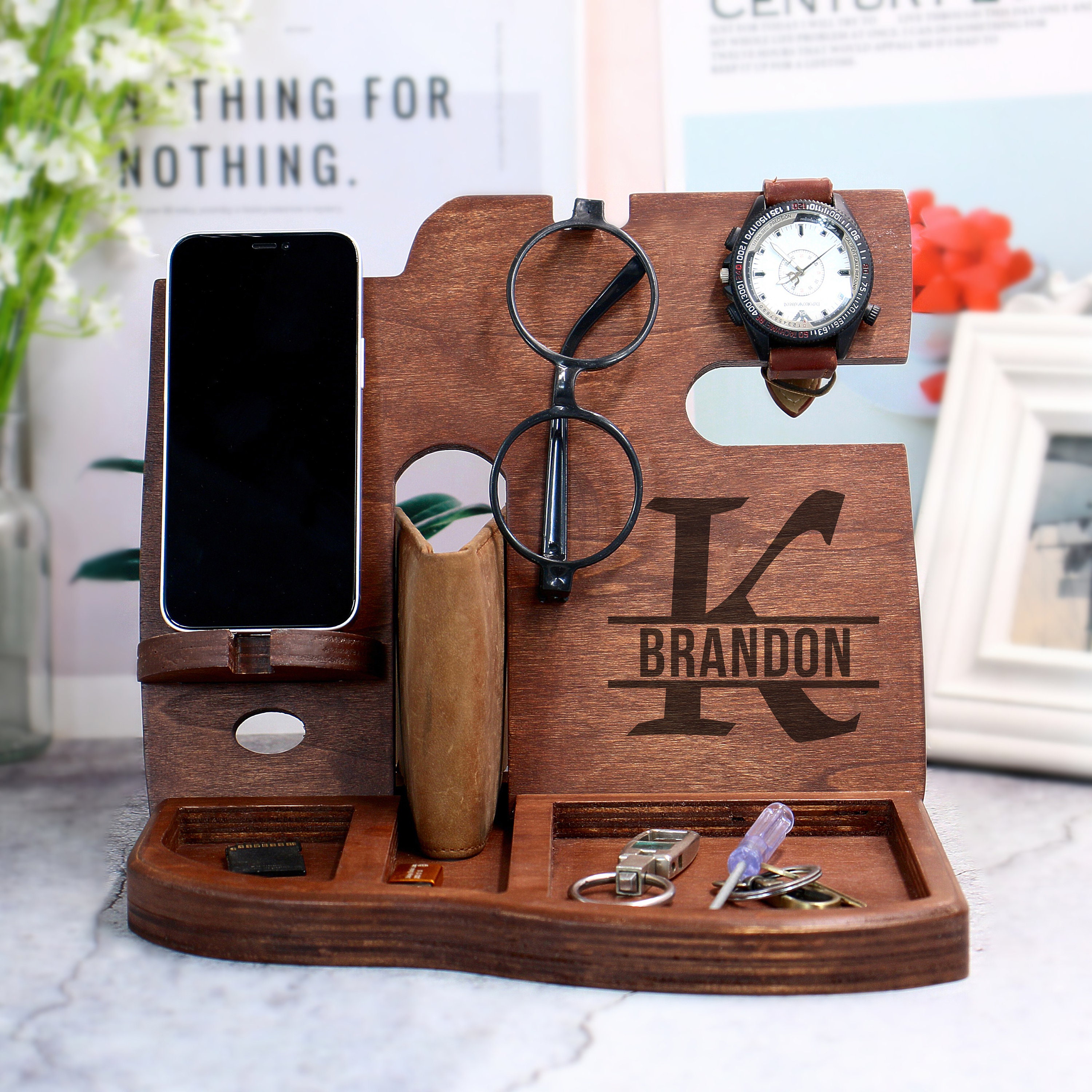 Engraved docking station,Nightstand,Personalized Mens birthday gift,D…