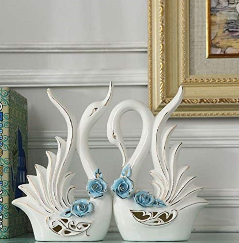 Pair of Swan Figurines Home Decor Statues Bone China Material Etsy