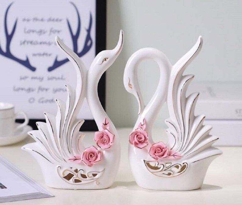 Pair of Swan Figurines Home Decor Statues Bone China Material Etsy