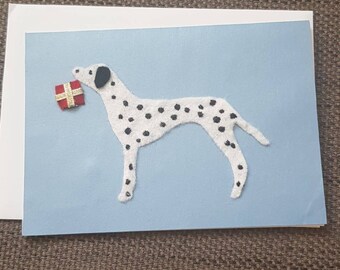 Felt dalmatian dog card, blank card, card for any occasion, birthday card, Christmas Dalmatian card, Dalmatian card, dog lover card