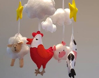 Farm animals baby mobile, nursery room decor, new baby gift, baby shower gift