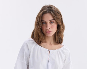 Ukrainian Embroidered Blouse, Beige Linen Cotton Vyshyvanka Shirt, Embroidery, Women’s Folk Blouse