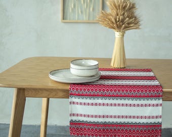 Ukrainian Embroidered Table Runner Rushnyk, Folk Geometric Linen Decor Ukraine, Boho Slavic Tablecloth, Folk Art Home Decor Gift