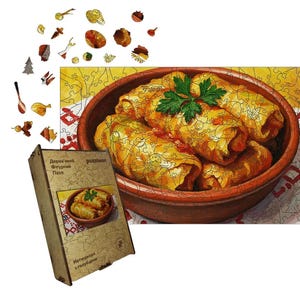 Stuffed Cabbage Wooden Puzzle Ukrainian Food Art  Handmade HDF Jigsa Eco Puzzle Gift from Ukraine A5–A1 Sizes Patriotic Ukrainian gifts
