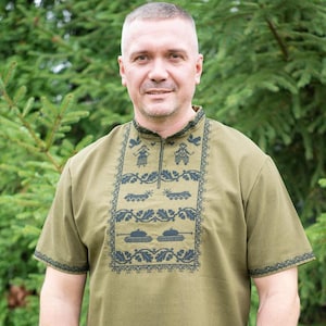 Modern Ukrainian Linen Vyshyvanka for Men of the President of Ukraine V. Zelensky  Embroidered Shirt