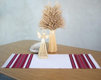 Ukrainian Embroidered Table Runner Rushnyk, Folk Geometric Linen Decor Ukraine, Boho Slavic Tablecloth, Folk Art Home Decor Gift