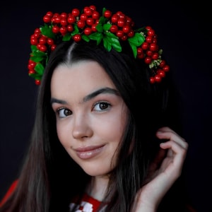 Ukrainian Viburnum Berry Crown Kalyna Wreath Headpiece Traditional Red Folk Vinok Handmade Slavic Hair Accessory Ukrainian gifts