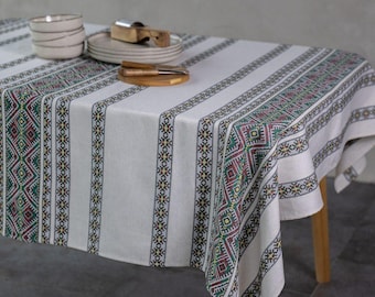 Ukrainian Embroidered Table Runner Rushnyk, Folk Geometric Linen Decor Ukraine, Boho Slavic Tablecloth, Folk Art Home Decor Gift