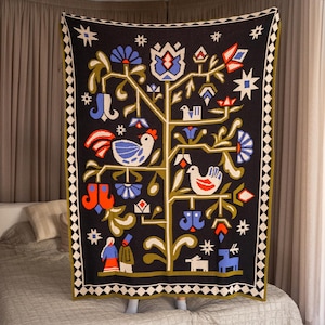 Ukrainian Boho Throw Blanket Hutsul Tree of Life Design Modern Boho Bedding Cover Ukrainian Folk Home Decor Made in Ukraine Gift