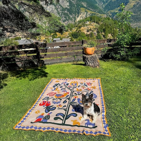 Ukrainian Boho Throw Blanket Hutsul Tree of Life Design Modern Boho Bedding Cover Ukrainian Folk Home Decor Made in Ukraine Gift