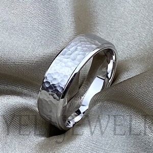 Platinum Wedding Band, Hammered, Heavy, Mens Unique Band, Comfort Fit, Wide Band, Husband Ring, Groom Band, 6mm, Unique Ring, Gift For He