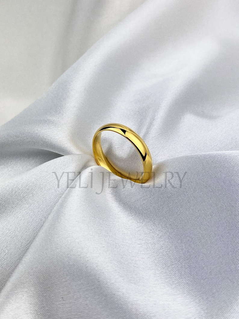 22K Solid Gold Wedding Band Plain 4mm Polished Domed - Etsy