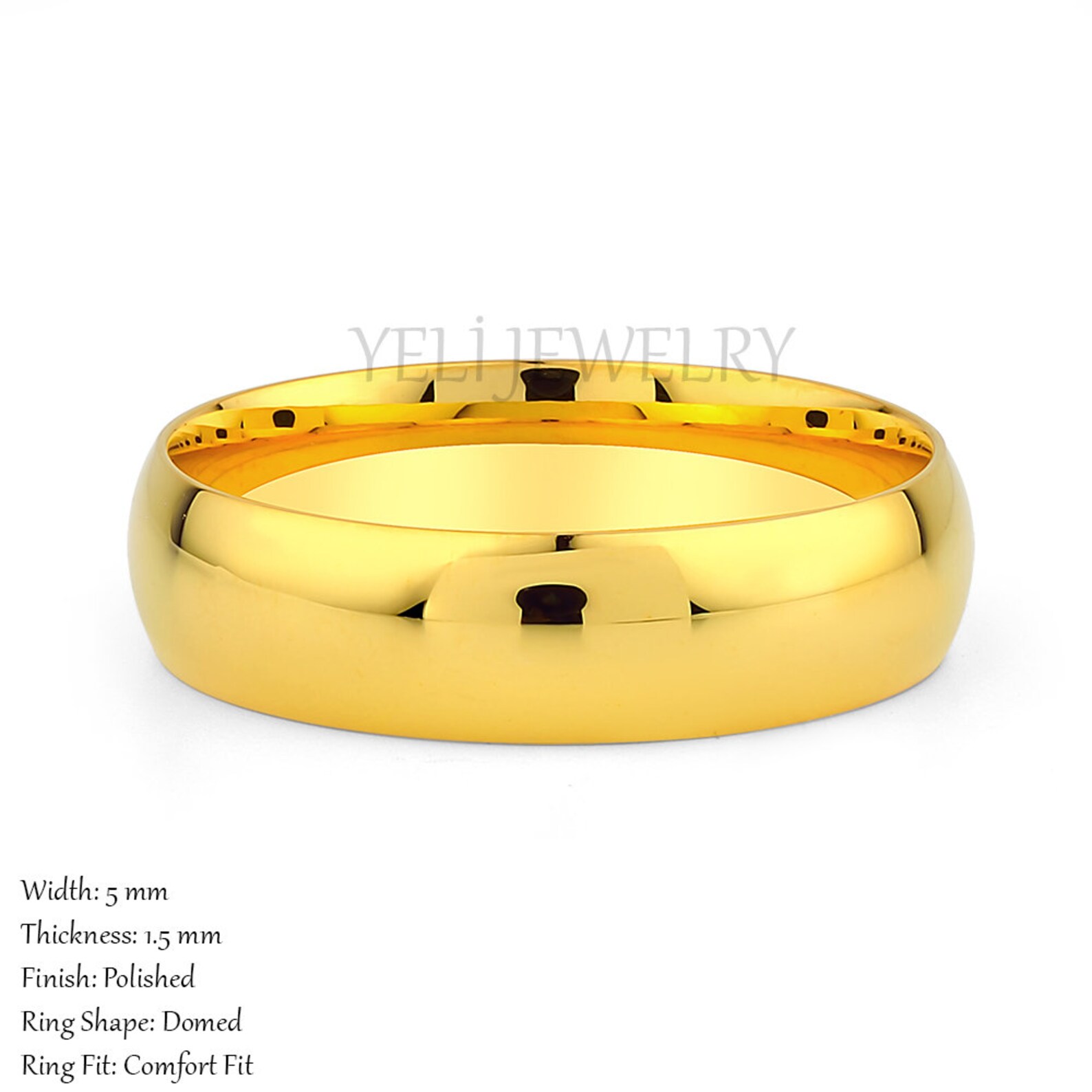 22K Solid Gold Wedding Band Plain 5mm Polished Domed Etsy