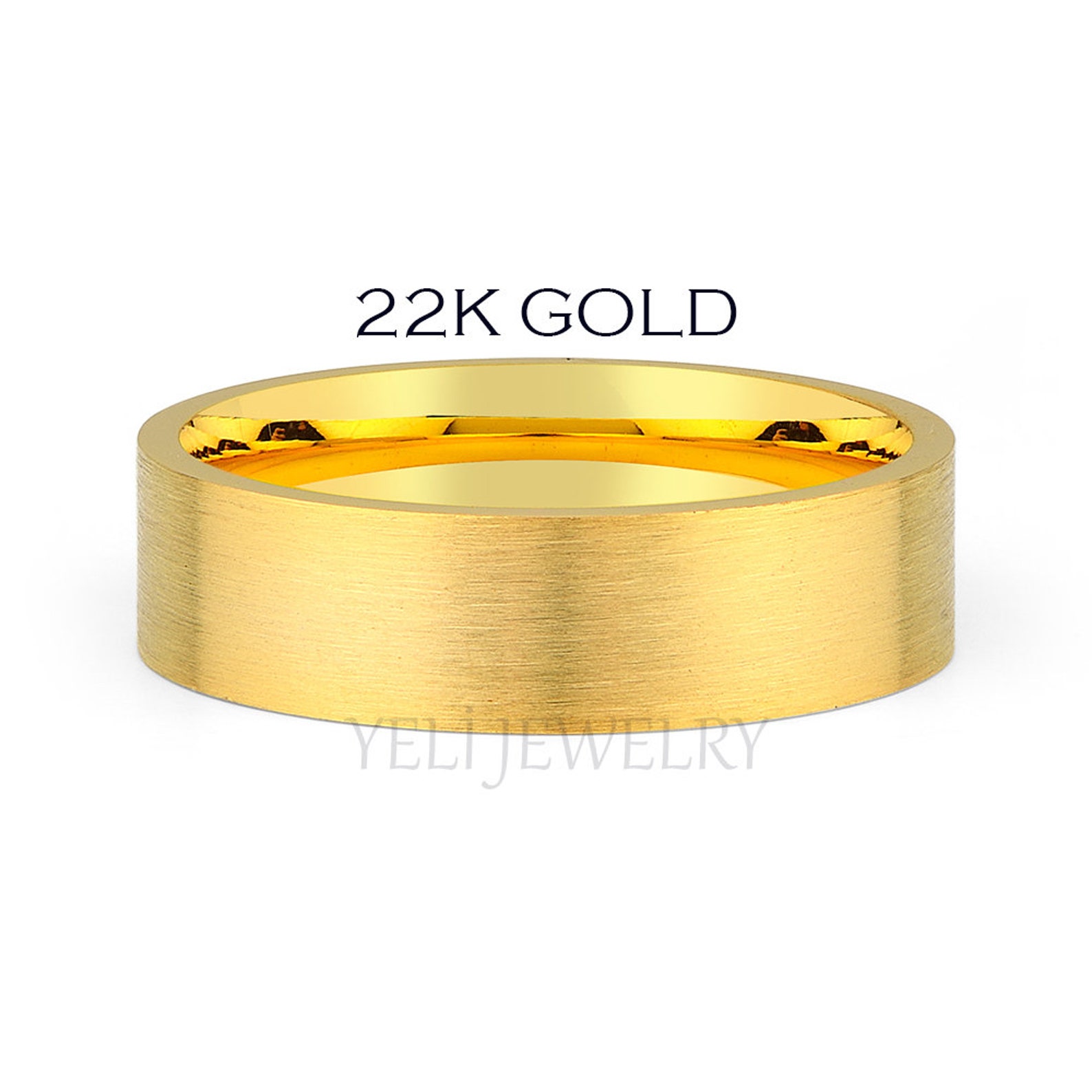 22K Solid Gold Wedding Band Plain 5mm Brushed Flat Comfort Etsy