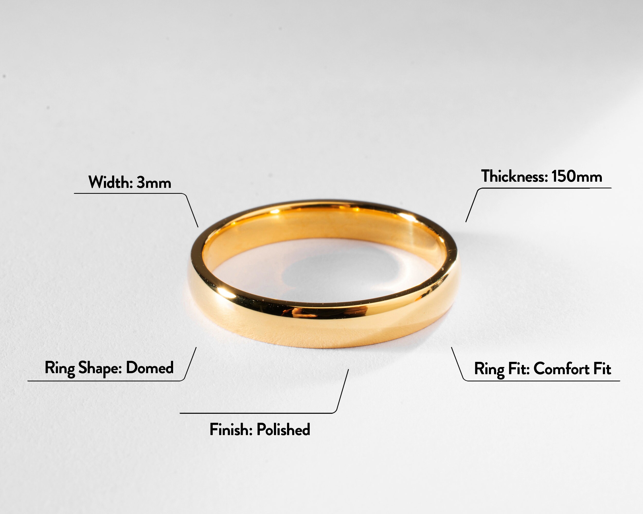 22K Solid Gold Wedding Band Plain 3mm Polished Domed | Etsy