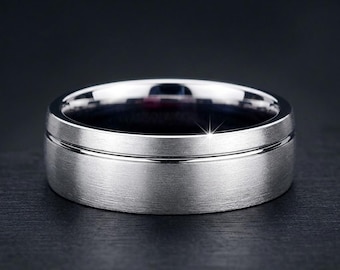Mens Brushed Platinum or White Gold or Silver Wedding Band