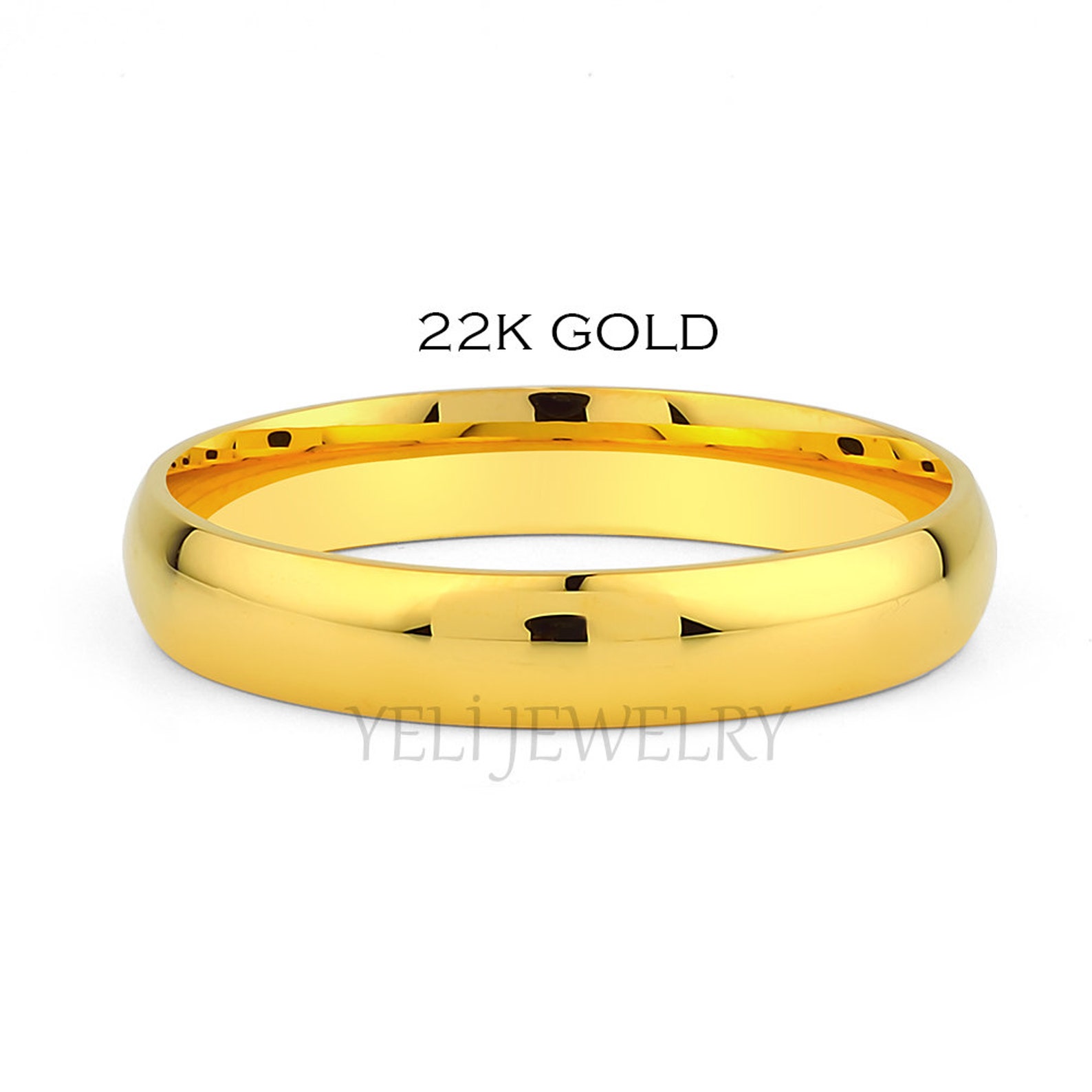 22K Solid Gold Wedding Band Plain 4mm Polished Domed Etsy
