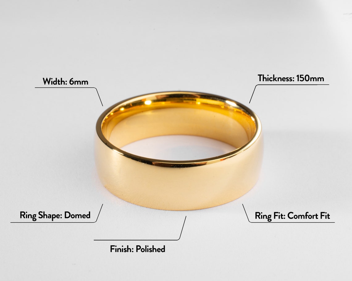 22K Solid Gold Wedding Band Plain 6mm Polished Domed | Etsy