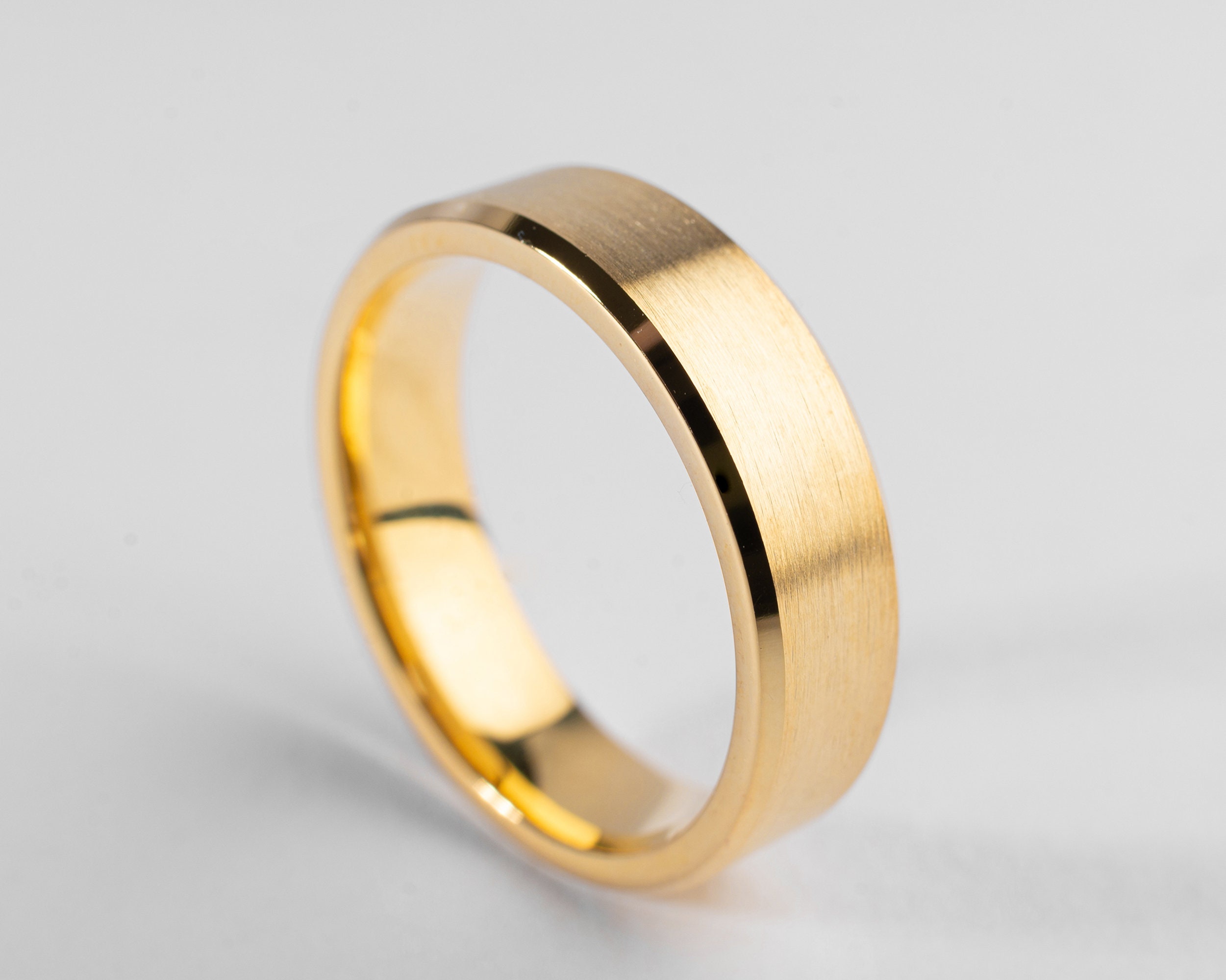 Gold Beveled Edge Wedding Band 5mm Comfort Fit Men's Etsy