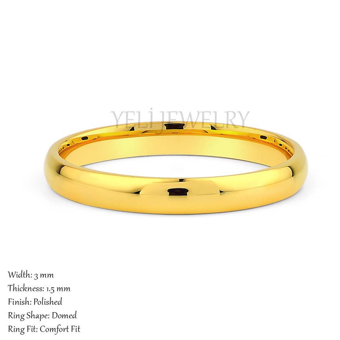 22K Solid Gold Wedding Band Plain 3mm Polished Domed Etsy