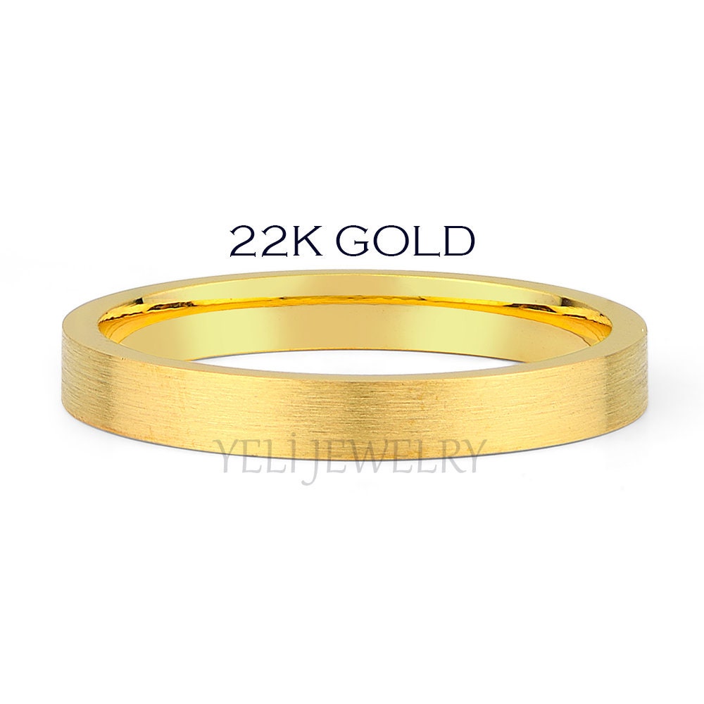 22K Solid Gold Wedding Band Plain 3mm Brushed Flat Comfort Etsy