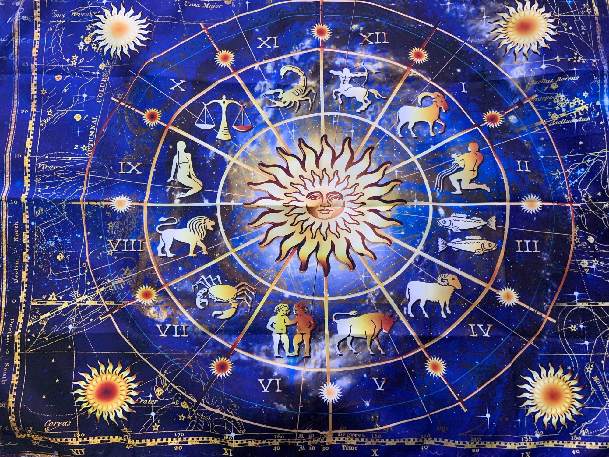 Tenture Murale ou Tapis Nappe de Divination Symbole Zodiaque Planètes Psychédélique Panneau Astres É