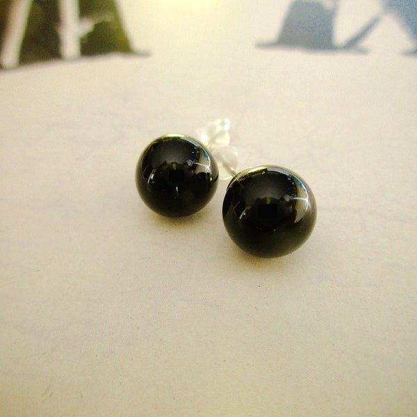 stud earrings in black onyx genuine natural stone round polished nail silver metal woman gift antique jewelry