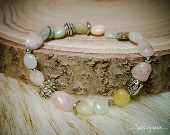 Bracelet perlé en pierres naturelles | Bracelet extensible morganite | bracelet en pierre naturelle | Perle Bracelet