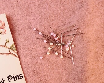 20 Blossom Pink & White Sewing Pins ~ GLASS Sewing Pins - Gift for Seamstress