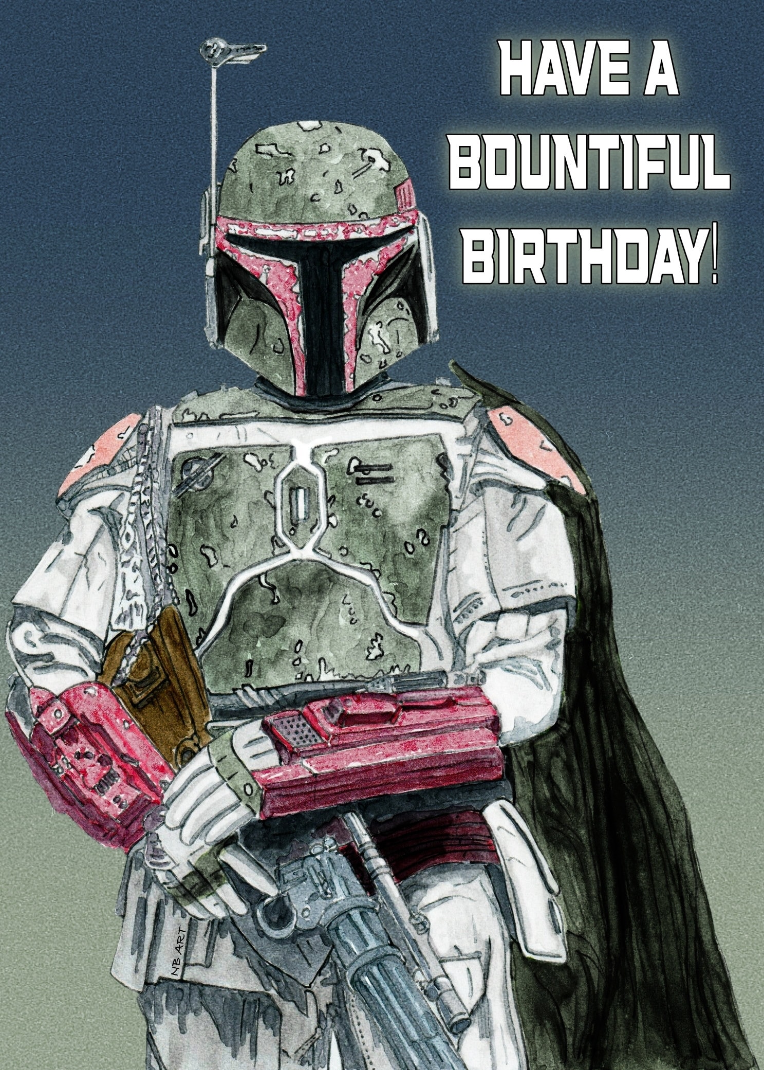 Boba Fett Birthday Card 7 X 5 With Kraft Envelope - Etsy Canada