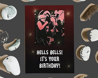 AC/DC-Geburtstagskarte „Hells Bells, es ist dein Geburtstag“, 17,8 x 12,7 cm, hochwertige 300 g/m²-Karte mit Umschlag innen „Happy Birthday!“ Perfekt für ACDC-Lüfter