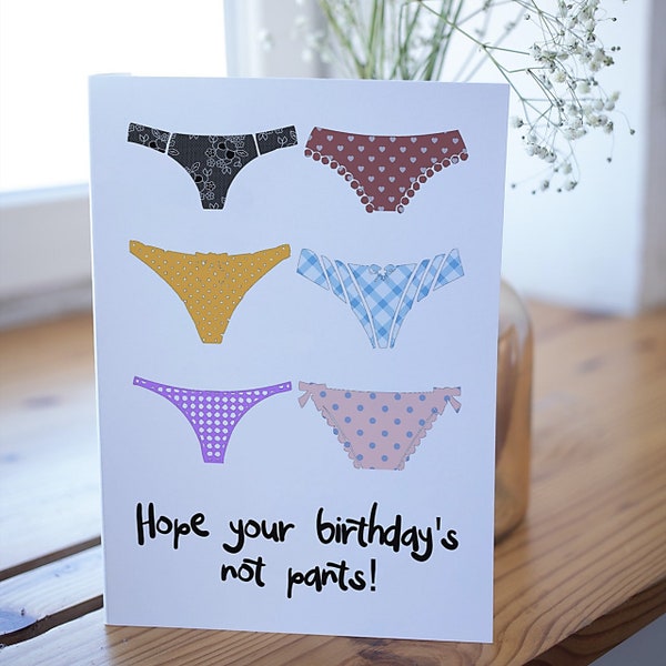 Funny birthday card, 'Hope your birthday's not pants!', 7" x 5", high quality 300gsm card, w/envelope, boyfriend, girlfriend, partner, wife